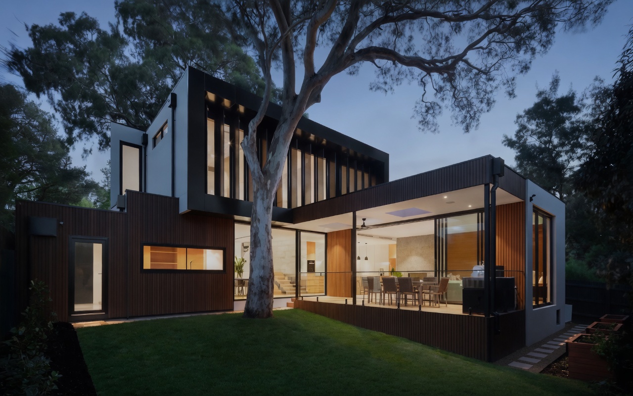 Modern luxury residence at dusk